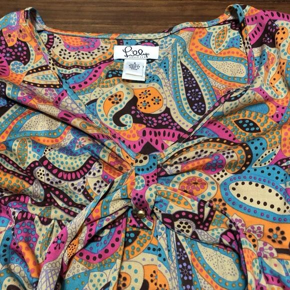 VTG Lilly Pulitzer‎ Size 2 Orange Blue Pink Paisley Silk V-neck Tie Back Dress - Picture 6 of 7